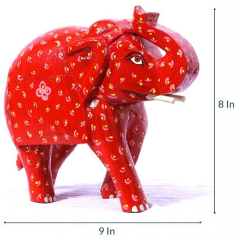 Red Color Elephant Wooden Decor Statue Default Title