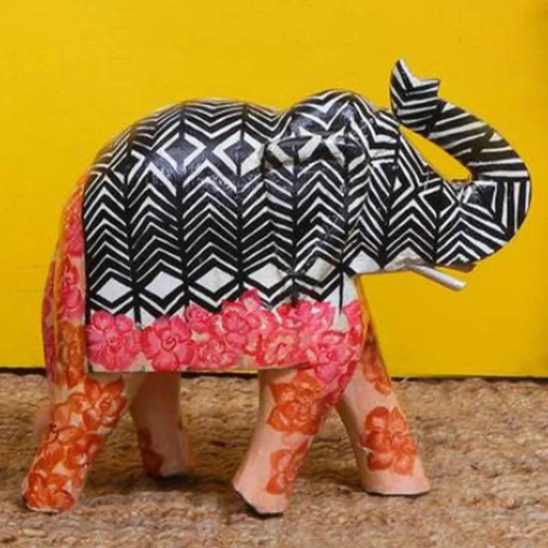 Multicolor Elephant Wooden Decor Statue Default Title