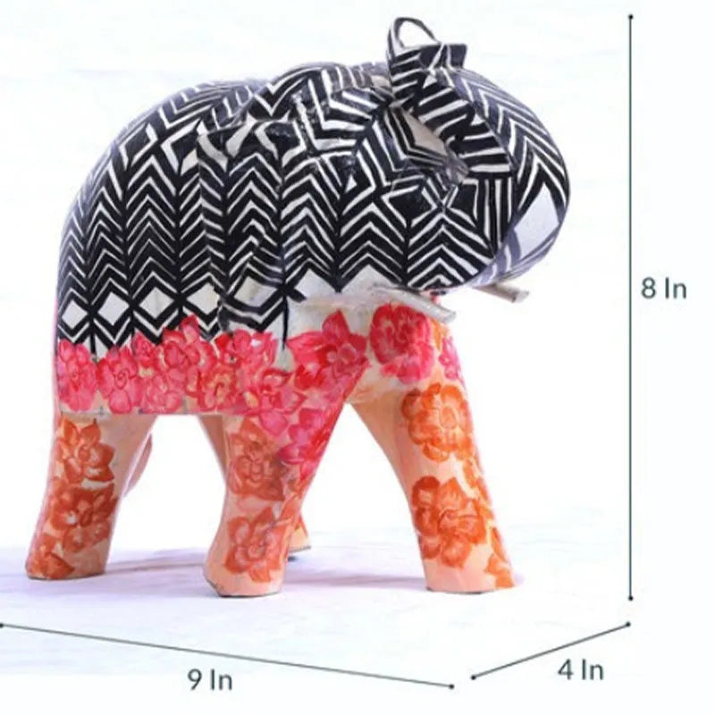 Multicolor Elephant Wooden Decor Statue Default Title