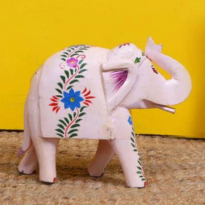 Small Flower Printed Elephant Wooden Statue Default Title