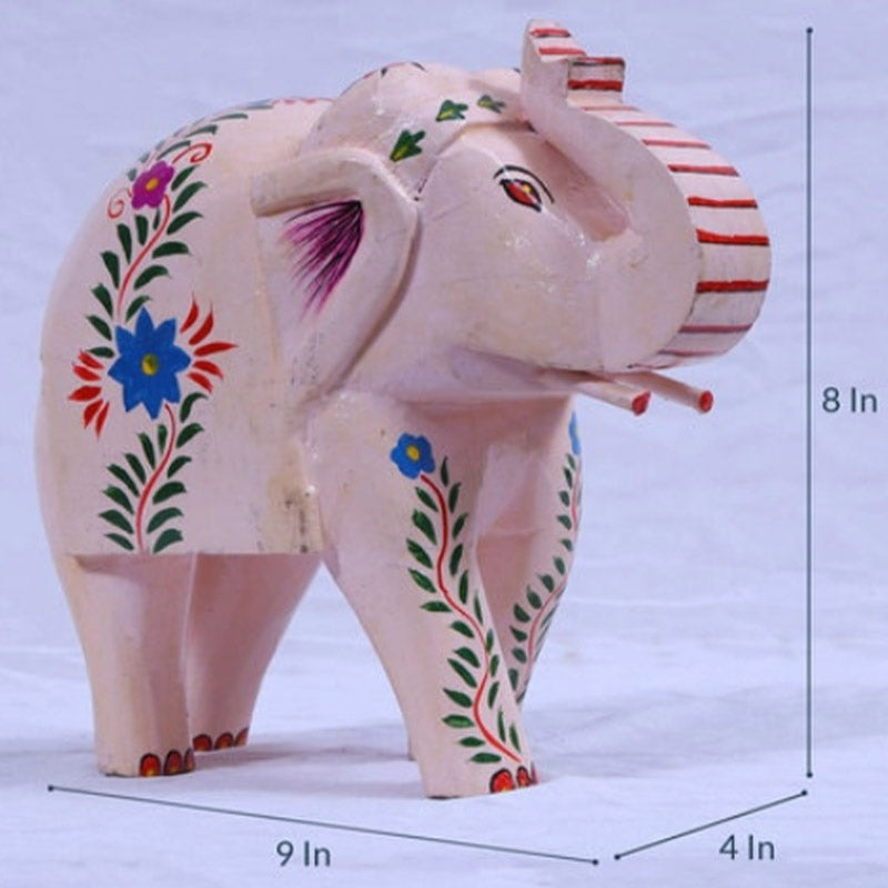 Small Flower Printed Elephant Wooden Statue Default Title