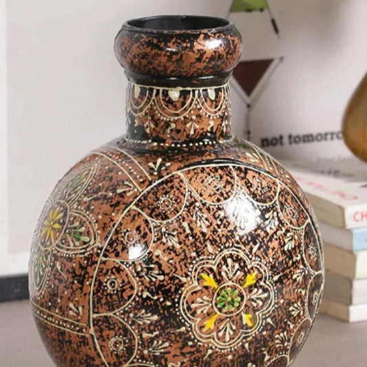 Beautiful Floral Printed Embossed Pot Brown