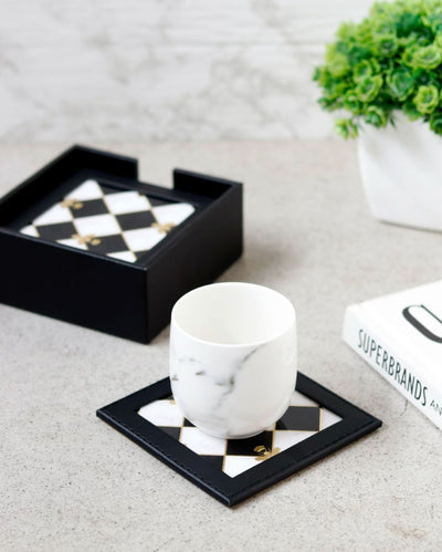 Stylish White & Black Design Bumblebee Coasters | Set of 6 | 4 inches