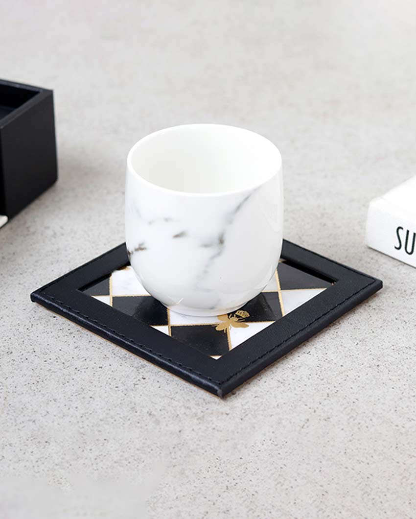Stylish White & Black Design Bumblebee Coasters | Set of 6 | 4 inches