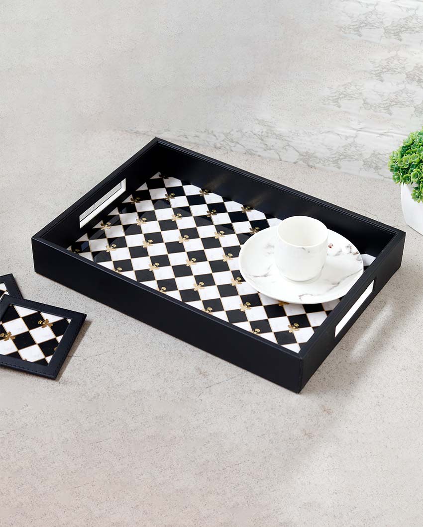 Elegant White & Black Shade Bumblebee Serving Tray | 14 x 10 x 4 inches