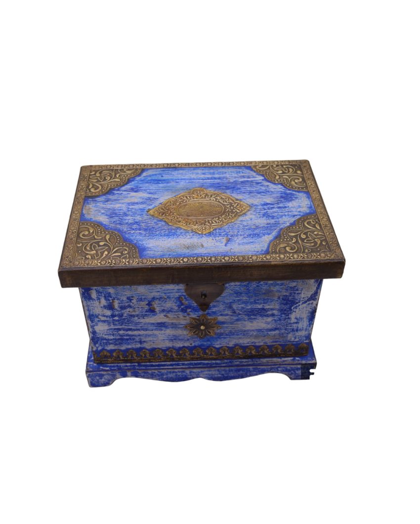 Heavy Blue Brass Wooden Box