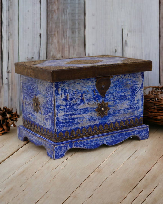 Heavy Blue Brass Wooden Box