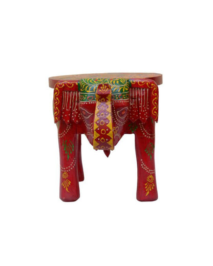 Elephant Shape Painted Wooden Stool Red