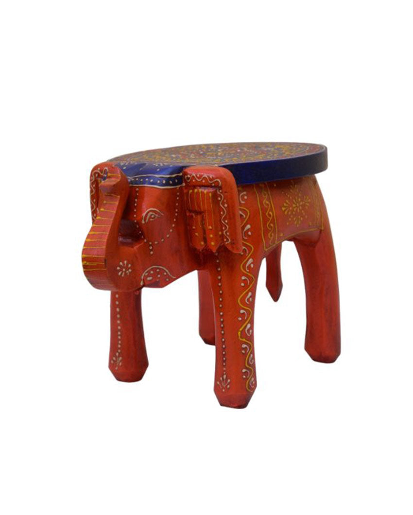 Elephant Shape Painted Wooden Stool Orange