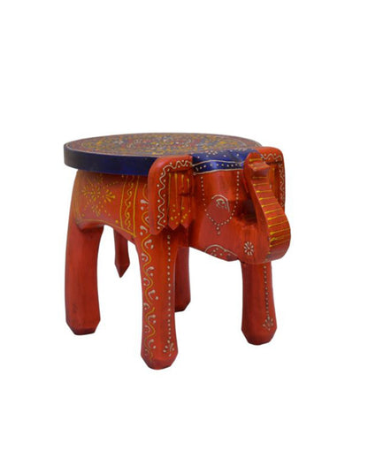 Elephant Shape Painted Wooden Stool Orange