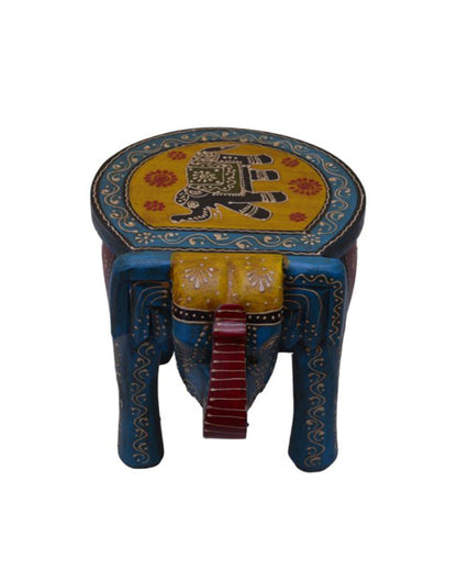 Elephant Shape Painted Wooden Stool Blue