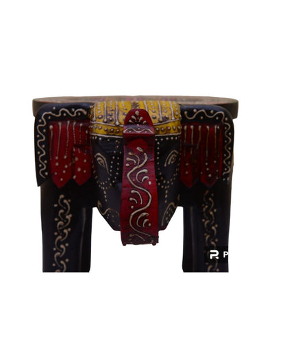 Elephant Shape Painted Wooden Stool Black