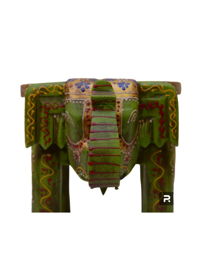 Elephant Shape Painted Wooden Stool Green