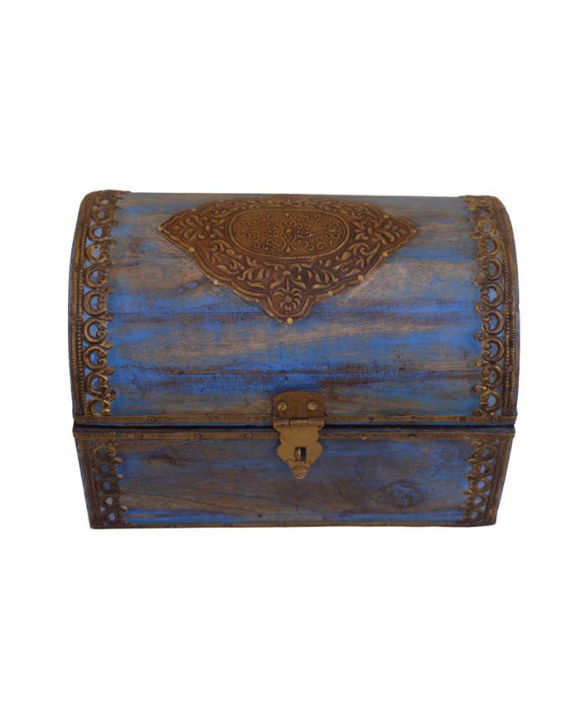 Semi Brass Fitted Wooden Boxes | Set Of 2 Blue