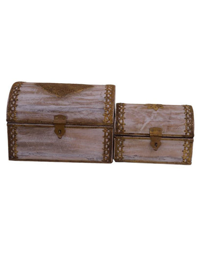Semi Brass Fitted Wooden Boxes | Set Of 2 White