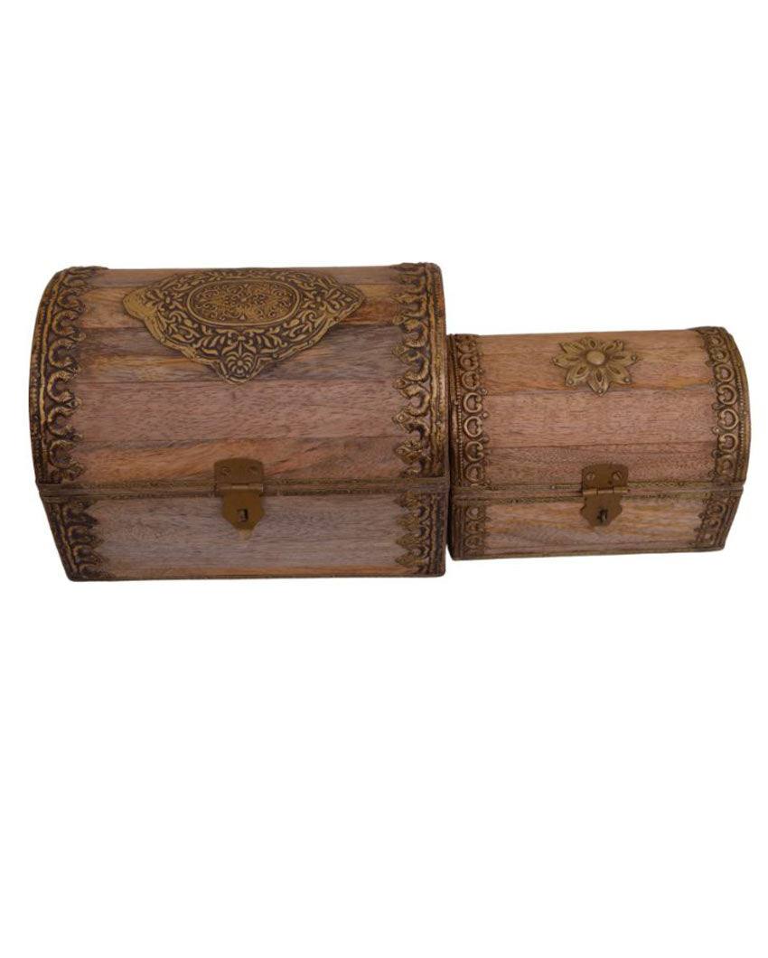 Semi Brass Fitted Wooden Boxes | Set Of 2 Off White