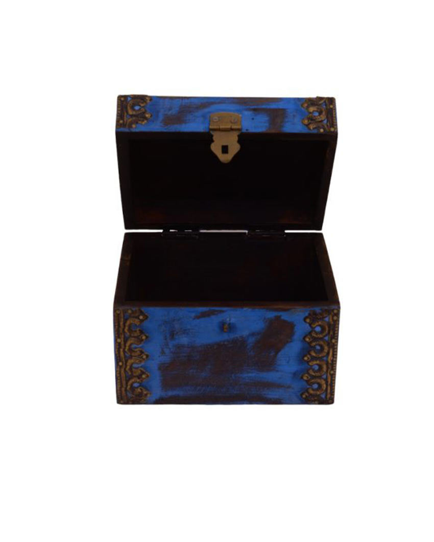 Premium Brass Fitted Wooden Box Blue