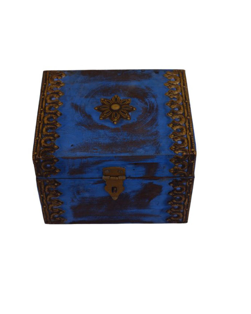 Premium Brass Fitted Wooden Box Blue
