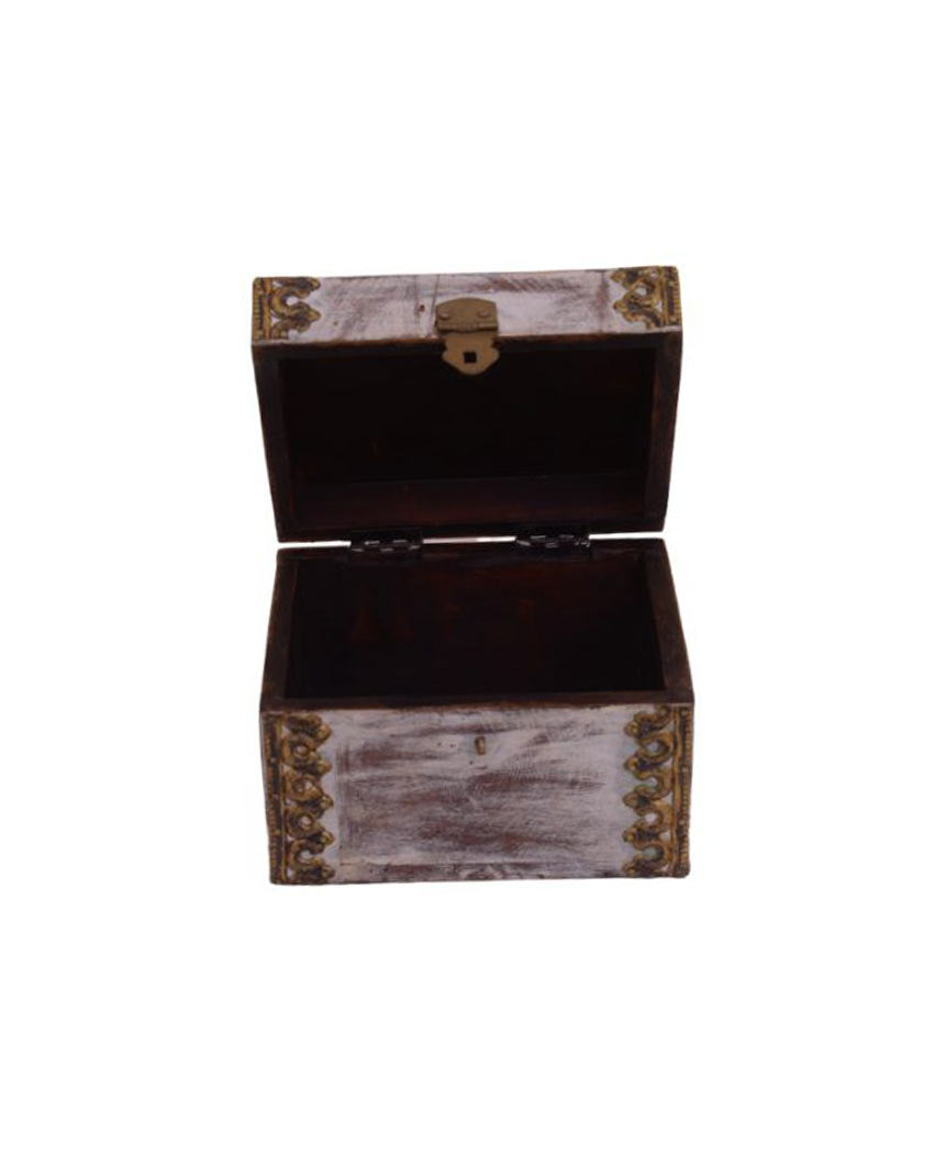 Premium Brass Fitted Wooden Box Off White