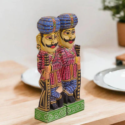 Painted Watchmen Wooden Showpiece | Set of 2 | 2.5 x 2 x 9 inches