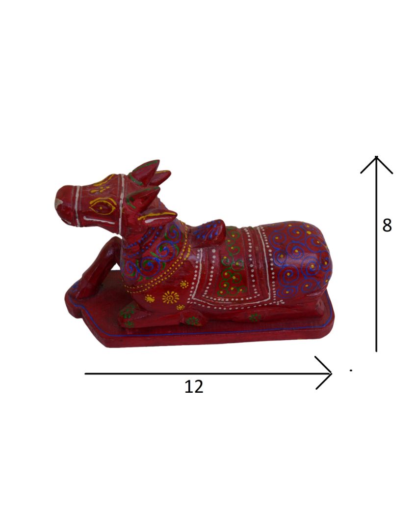 Painted Cow Nandi Wooden Table Décor Showpiece Pink