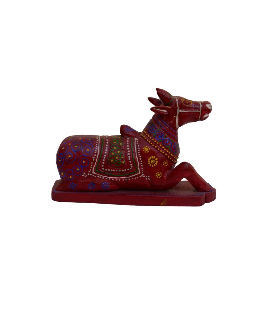 Painted Cow Nandi Wooden Table Décor Showpiece Pink