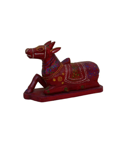 Painted Cow Nandi Wooden Table Décor Showpiece Pink