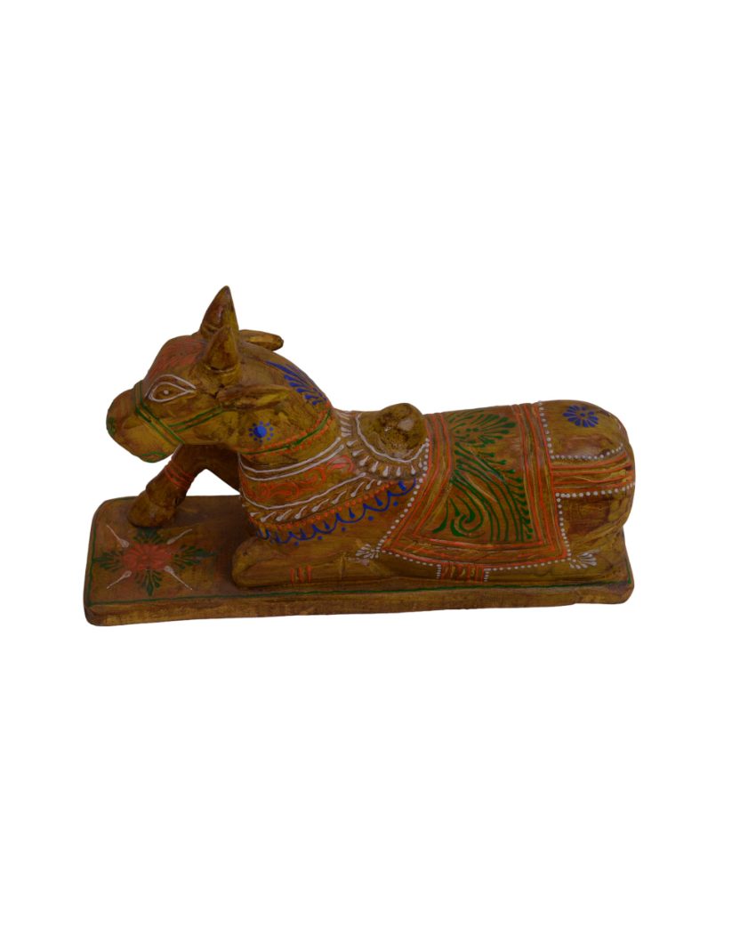 Painted Cow Nandi Wooden Table Décor Showpiece Yellow