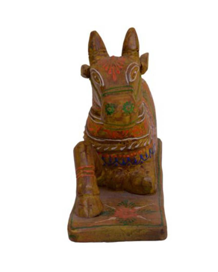 Painted Cow Nandi Wooden Table Décor Showpiece Yellow