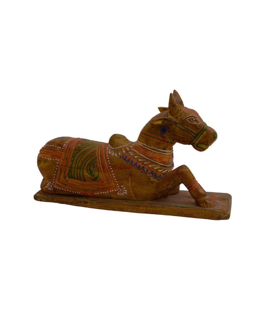 Painted Cow Nandi Wooden Table Décor Showpiece Yellow