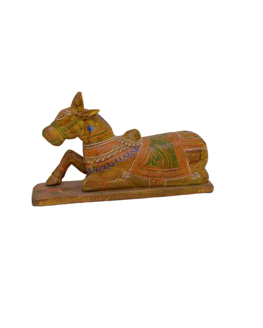 Painted Cow Nandi Wooden Table Décor Showpiece Yellow