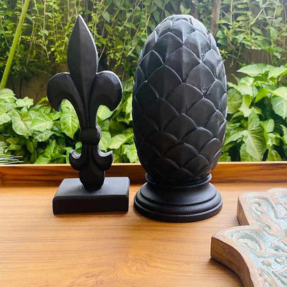 Mango Wood Pinecone & Fleur De Lis | Set of 2 | 1.4 kg