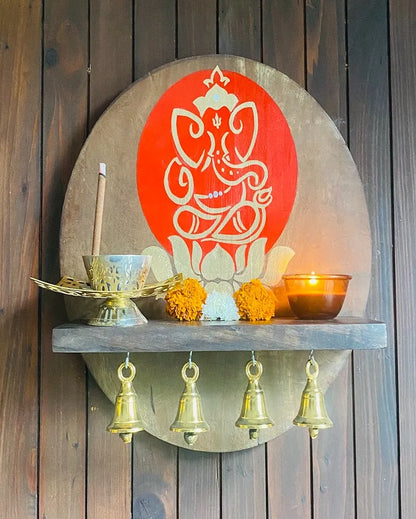 Divine Mango Wood Ganesha Mandir Shelf