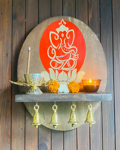 Divine Mango Wood Ganesha Mandir Shelf