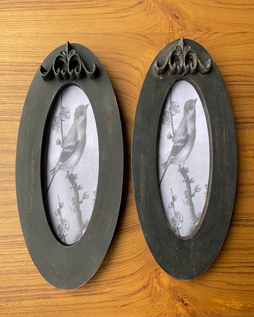 Classic Engineered Wood Black Antique Oval Frame | Set of 2 | 9 x 6 inches