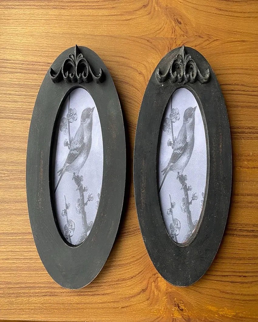 Classic Engineered Wood Black Antique Oval Frame | Set of 2 | 9 x 6 inches