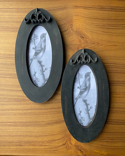 Classic Engineered Wood Black Antique Oval Frame | Set of 2 | 9 x 6 inches