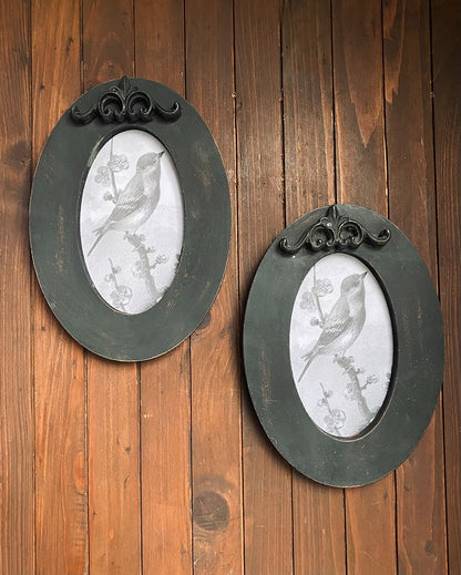 Classic Engineered Wood Black Antique Oval Frame | Set of 2 | 9 x 6 inches