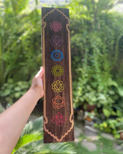 Spiritual Acacia Wood Seven Chakra Totem | 24 x 5 inches