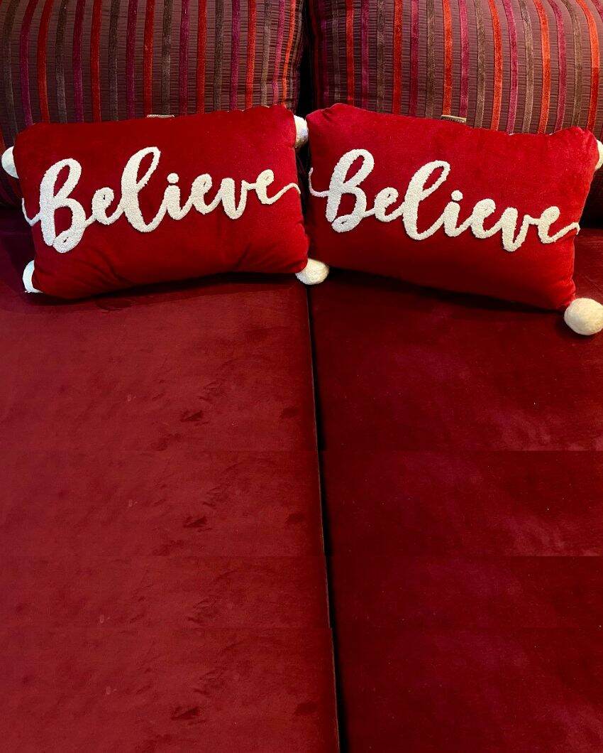 Believe Cotton Cushion With Fillers | 18 x 12 inches | Set Of 2