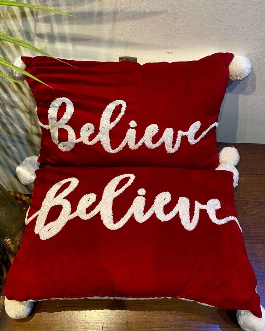 Believe Cotton Cushion With Fillers | 18 x 12 inches | Set Of 2