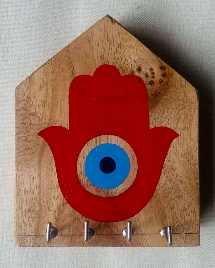 Hamsa Design Wooden Key Holder