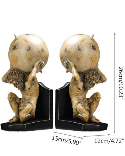 Greek Globe Sphere Bookends Table Pieces | 6 x 5 x 11 inches