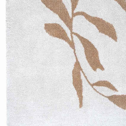 Floral White Botanical Wool Floor Covering Rug