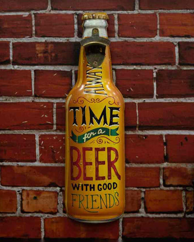 Always Time For a Beer Metal Bottle Opener Wall Art | Yellow| 48 x 38 cm/19 x 6 inches