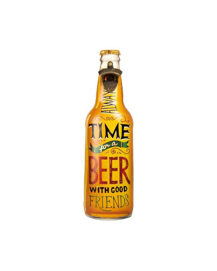 Always Time For a Beer Metal Bottle Opener Wall Art | Yellow| 48 x 38 cm/19 x 6 inches