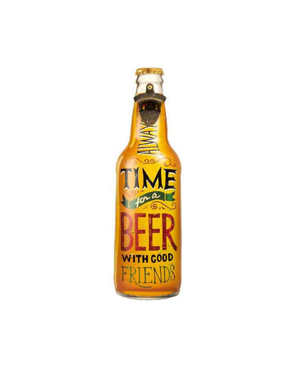 Always Time For a Beer Metal Bottle Opener Wall Art | Yellow| 48 x 38 cm/19 x 6 inches