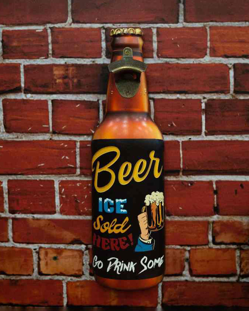 Beer Ice Sold Here Metal Bottle Opener Wall Art | 48 x 15 cm /19 x 6 inches