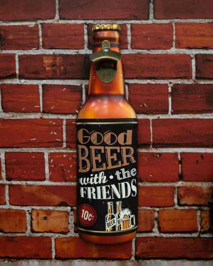 Good Beer with Friends Metal Bottle Opener Wall Art | 19 x 6 inches