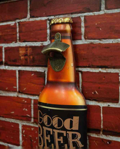 Good Beer with Friends Metal Bottle Opener Wall Art | 19 x 6 inches